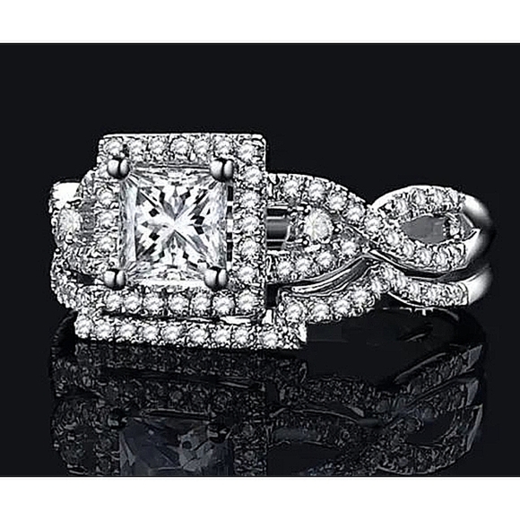 NEW White Gold Plated Sterling Silver Simulated Diamond Bridal‎ Set, Size 6 - Picture 2 of 10